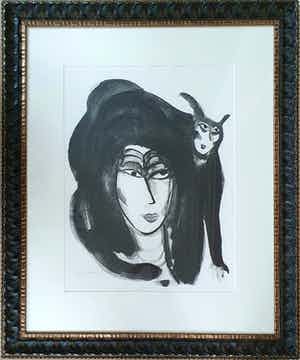 Corneille - "Le chat et l’oiseau sur la tête" - Groot - Imposant ingelijst (nieuw) verkocht voor € 680!