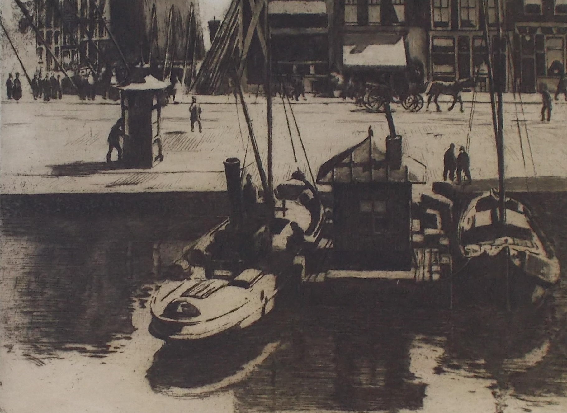 Willem Witsen - Damrak met gezicht op een steiger en een bouwput verkocht voor € 225!