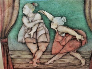 Niet of onleesbaar gesigneerd - Karikaturale & gesigneerde Pasteltekening "Ballerina's" - Fraai ingelijst! kopen? Bied vanaf 1!
