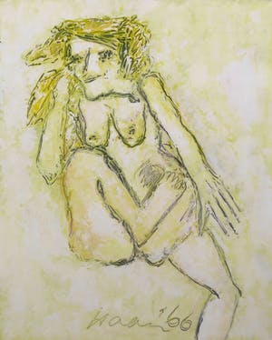 Pieter Haan - Acryl op board, Zittend naakt kopen? Bied vanaf 1!