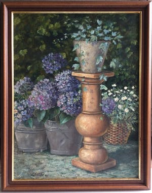 Leonie Maréchal - stilleven met hortensia's, hedera en margriet kopen? Bied vanaf 85!