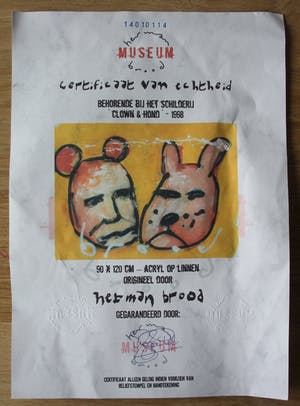 Herman Brood - acryl op doek: Clown & hond (HBM certificaat + museum tentoonstellingscatalogus) kopen? Bied vanaf 4999!