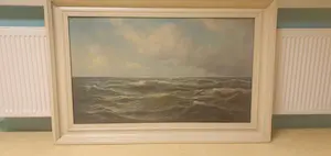 Andre Gignac - Zee met wolken - 1 meter breed! Met lijst erbij 1 meter 19 centimeter kopen? Bied vanaf 175!