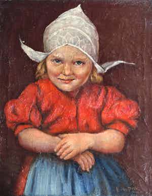 Niet of onleesbaar gesigneerd - Olieverf op doek , Zeeuws meisje ? - gesigneerd verkocht voor € 1!