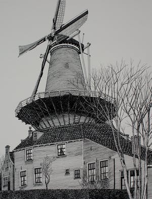 Sees Vlag - Zeefdruk: "Delft - de Molen De Roos" kopen? Bied vanaf 99!