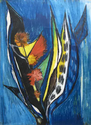 Dick Elffers - compositie met planten | pastel-/krijttekening - ingelijst kopen? Bied vanaf 50!