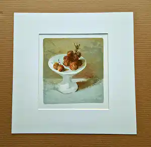 Mart Kempers - Fraai, ingetogen Litho "fruit op witte schaal" kleine oplage (60) - gesigneerd verkauft für € 45!
