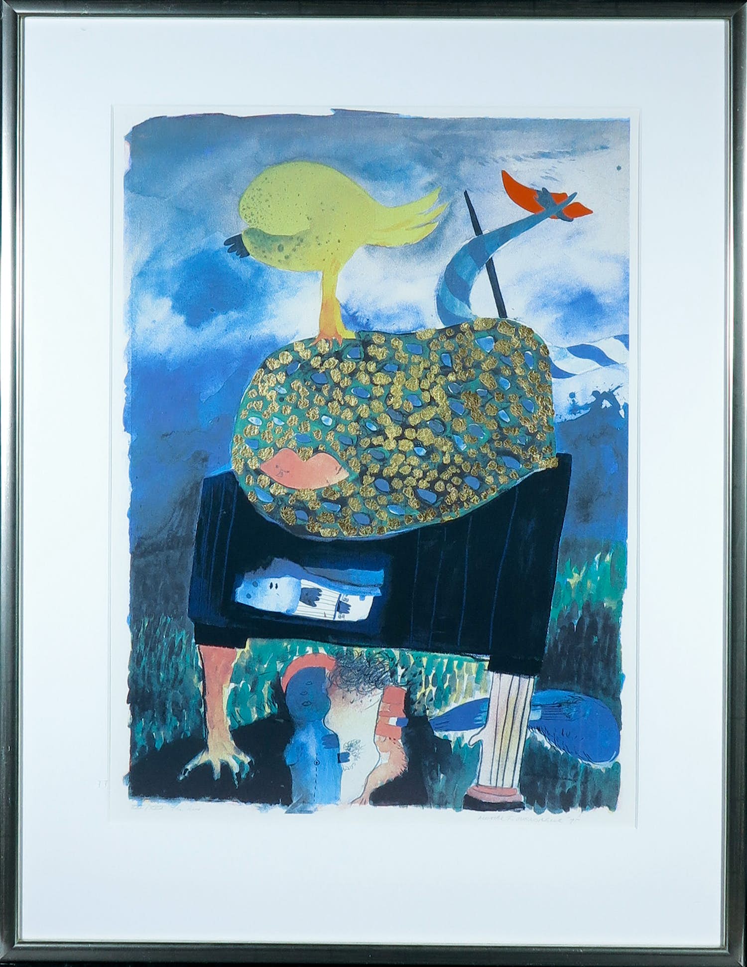 Michel van Overbeeke - Lithografie met bladgoud, The Kiss - Ingelijst kopen? Bied vanaf 80!