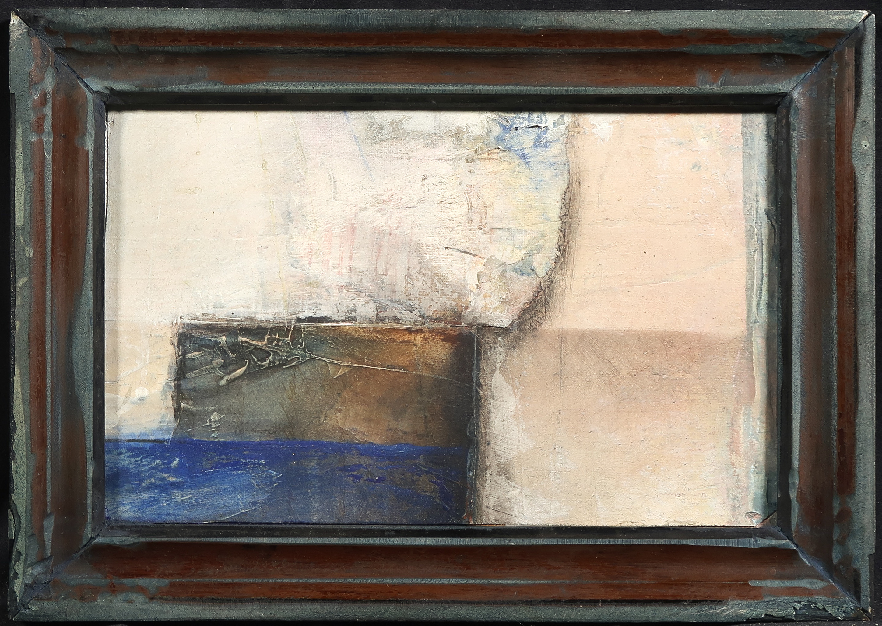 Aagje Pel - Gemengde techniek op paneel, Abstract landschap - Ingelijst verkocht voor € 20!