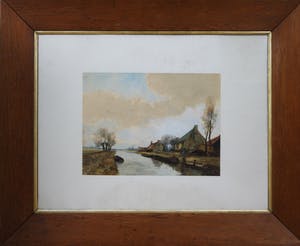 Adriaan Terhell - aquarel op papier - landschap met huizen en bootjes kopen? Bied vanaf 135!