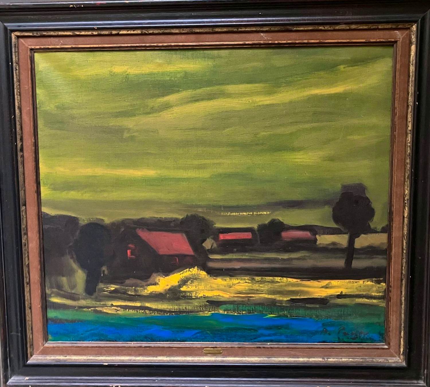 Gabriel De Pauw - Landschap met huizen aan rivier kopen? Bied vanaf 95!