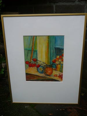 Niet of onleesbaar gesigneerd - Stilleven met lampionnetjes -olieverf op papier- kopen? Bied vanaf 10!