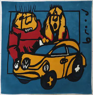 Herman Brood - Handgeknoopt scheerwollen kleed, VW Beetle (Zeer groot) kopen? Bied vanaf 500!
