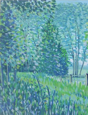 Jan Bernard Meinen - Luministisch landschap met bomen en paarden kopen? Bied vanaf 75!