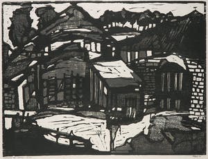 Fon Klement - Houtsnede, Landschap met hooimijt kopen? Bied vanaf 150!