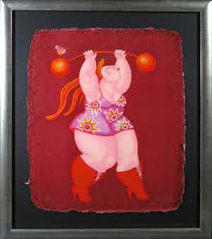 Ada Breedveld - Zeefdruk op geschept papier, Gewichtheffer - Ingelijst verkocht voor € 50!