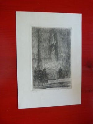 Loes van Groningen - Kerk interieur met figuren kopen? Bied vanaf 25!