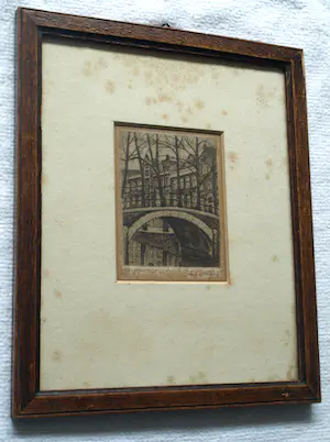 Sal Meijer - Ingelijste ets , Gracht in Amsterdam , Reguliersgracht ? – Nr. 17 kopen? Bied vanaf 25!