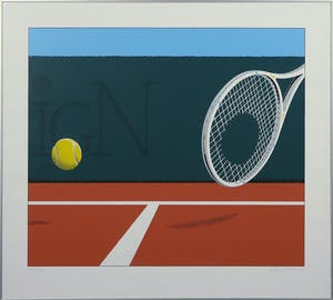 Rene Boin - Zeefdruk, Tennisracket met gat - Ingelijst kopen? Bied vanaf 50!