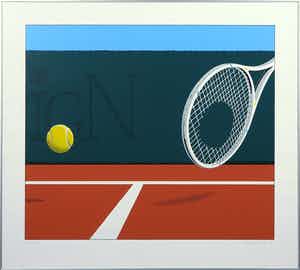 Rene Boin - Zeefdruk, Tennisracket met gat - Ingelijst verkocht voor € 50!