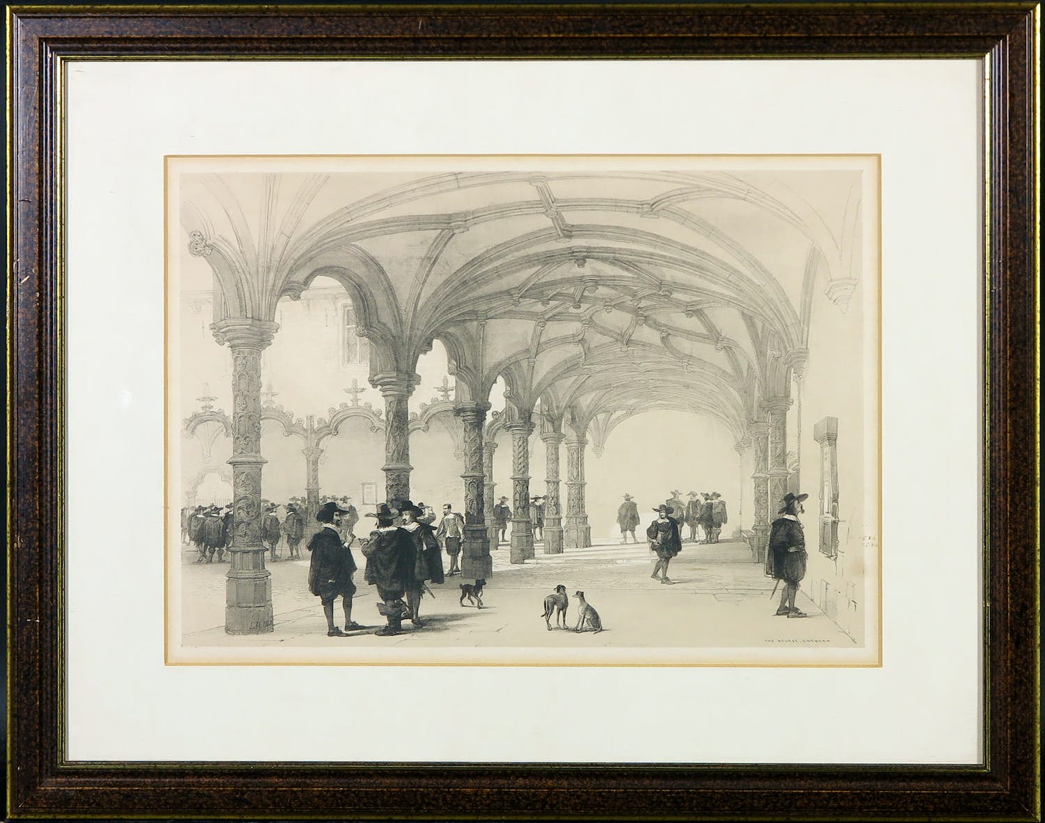 Louis Haghe - Litho, The Bourse Antwerp - Ingelijst verkocht voor € 1!