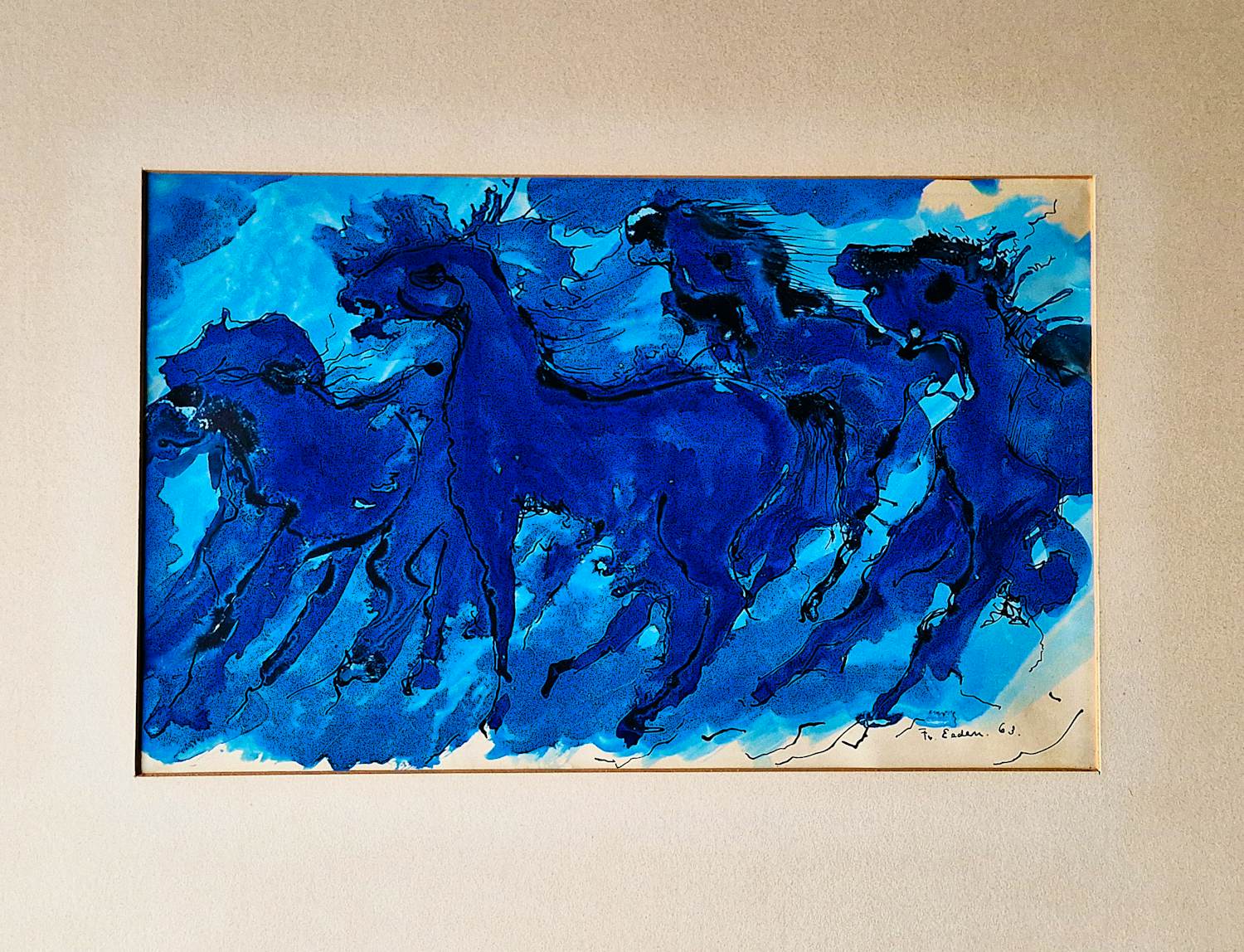 Frits van Eeden - Aquarel, Gouache en Oostindische Inkt "wilde paarden" 1963 - gesigneerd kopen? Bied vanaf 89!