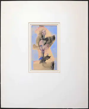 Henk Sparreboom - Gouache, Twee koppen tegen blauwe achtergrond kopen? Bied vanaf 1!