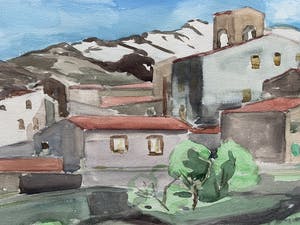 Jan Nolte - aquarel - 'Mediterraans dorp in berglandschap' (UNIEK WERK) kopen? Bied vanaf 75!
