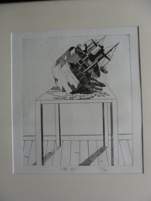 Hans Wap - Gestrand schip op tafel, ets kopen? Bied vanaf 45!