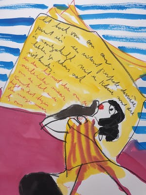 Anton Heyboer - Lezende Can Can Danseres - Gouache en krijt - Jaren 90 kopen? Bied vanaf 395!