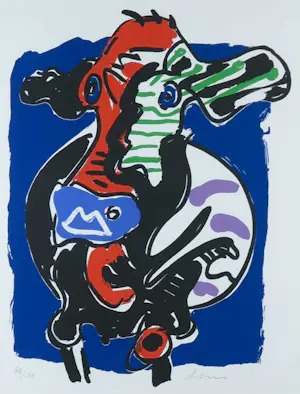 Peter Diem - Zeefdruk, Blauwe koe - Ingelijst kopen? Bied vanaf 1!