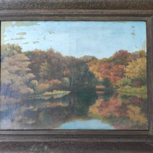 Johannes Maria Berends - groot doek: Bosgezicht met Vijver, Herfstkleuren kopen? Bied vanaf 1!