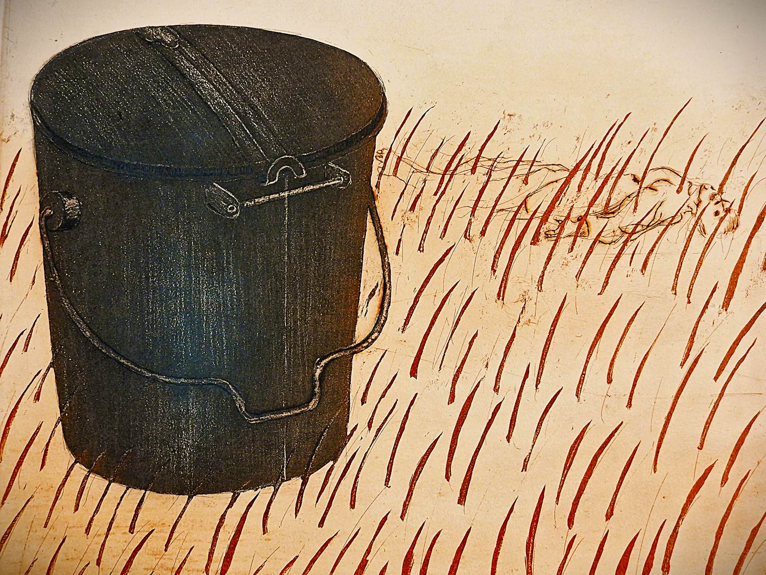 Wim Worm - Grote unica/eigen druk kleuren Ets & aquatint "een vuilnisbak" gesigneerd verkocht voor € 20!