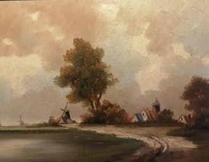 Niet of onleesbaar gesigneerd - Hollandse School (20e eeuw) - van Schaik??? - Dorp aan het water kopen? Bied vanaf 1!