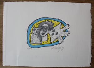 Corneille - zeefdruk: Chat, Femme et Oiseau - 1999 kopen? Bied vanaf 100!