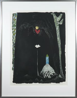 Michel van Overbeeke - Kleurenets met bladgoud, Black mountain - Ingelijst kopen? Bied vanaf 50!