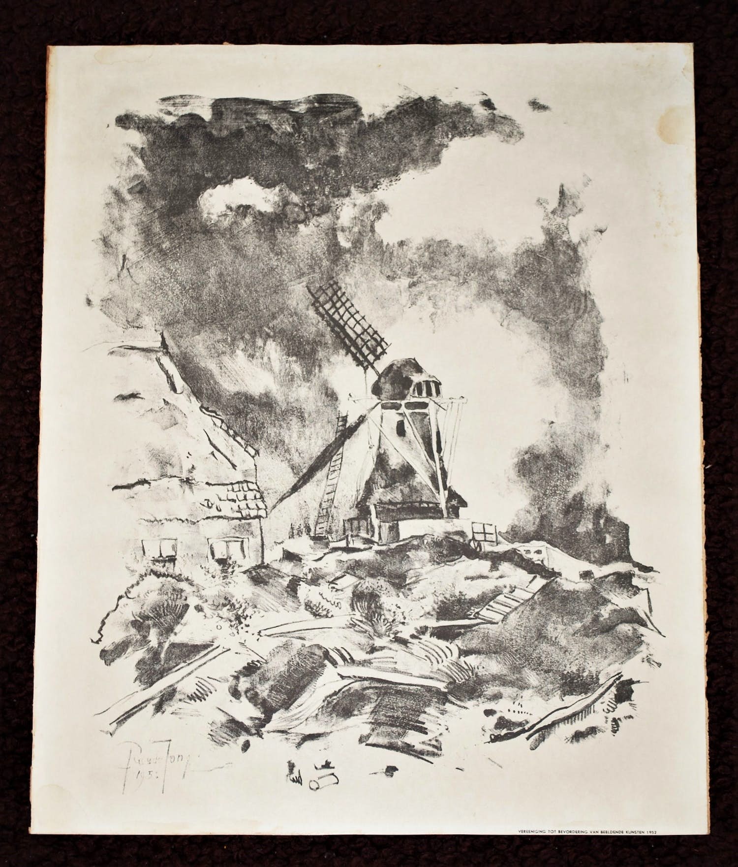 Germ de Jong - Molen te Nes, Ameland - litho uit 1952 verkocht voor € 65!