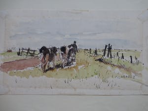 Frans Boers - Melktijd - Aquarel kopen? Bied vanaf 1!