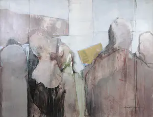 Koos van Leeuwen - Olieverf op doek, De expositie - Ingelijst (Zeer groot) kopen? Bied vanaf 100!