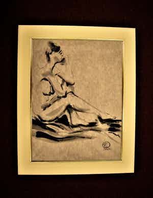 Niet of onleesbaar gesigneerd - Grote Chinees of Japanse Sepia (Inkt) "vrouwelijk naakt" gesigneerd verkocht voor € 1!