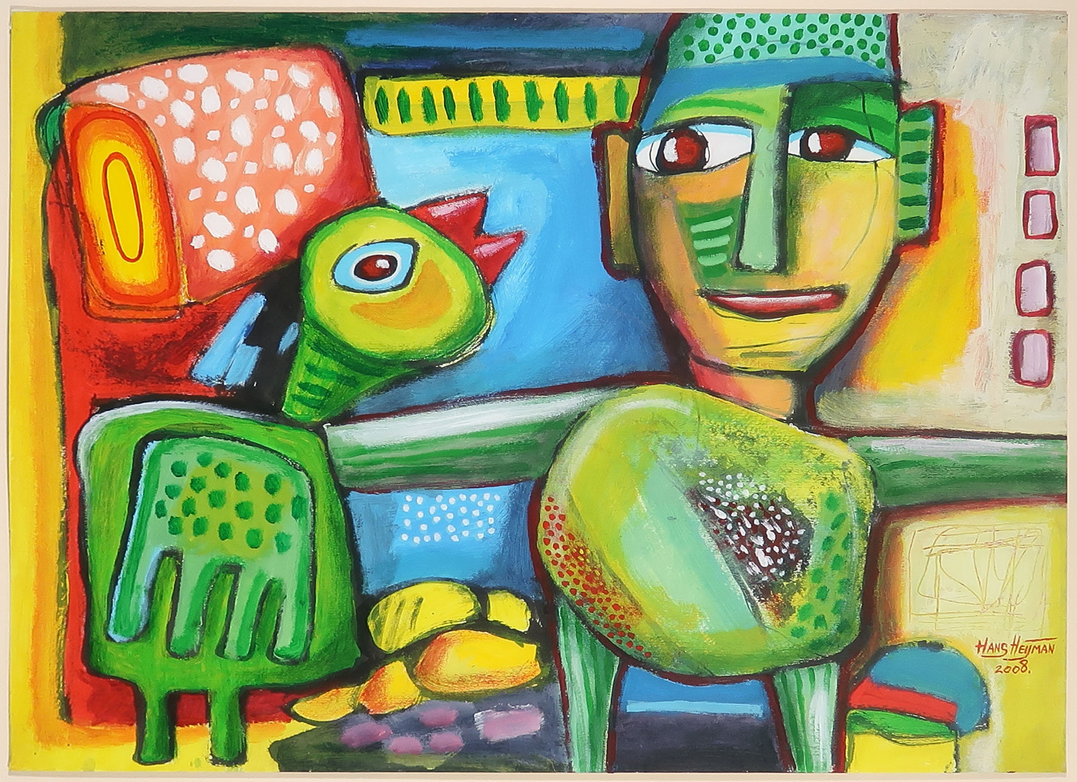 Hans Heijman - Acryl op papier, Zonder titel - Ingelijst kopen? Bied vanaf 50!