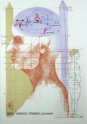 Jan Willem Kwinkelenberg - Gemengde druktechniek, Geen denken zonder lichaam - Ingelijst (Groot) kopen? Bied vanaf 1!