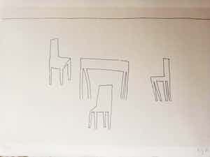 Klaas Gubbels - tafel en stoelen - 1981 - handgesigneerd verkocht voor € 120!