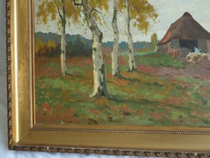 Andries Verleur - Groot olieverfschilderij, Landschap met schaapskooi – ingelijst – 1917 kopen? Bied vanaf 1!
