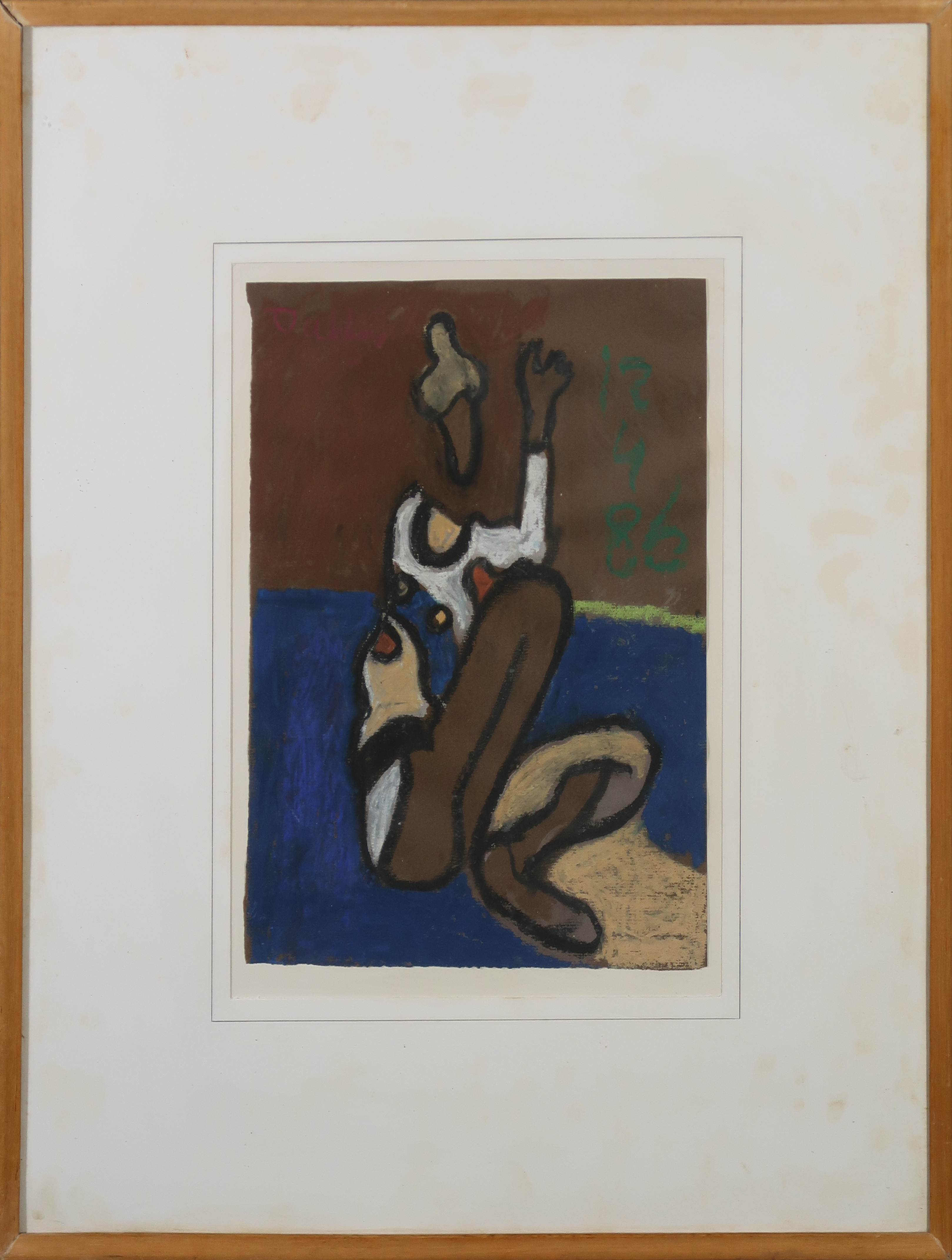 Ed Dukkers - Gemengde technieken, krijt met acryl verf op papier, Ingelijst verkocht voor € 120!