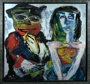 Martin van Wordragen - Olieverf op doek, Aanklager met verdachte - Ingelijst (Groot) kopen? Bied vanaf 300!