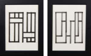 Siep van den Berg - Lot van twee tekeningen met stift en potlood, Abstracte compositie - Ingelijst verkocht voor € 60!