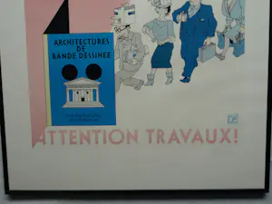 Joost Swarte - Ingelijste en gesigneerde prent , Attention Travaux! - 1985 kopen? Bied vanaf 35!