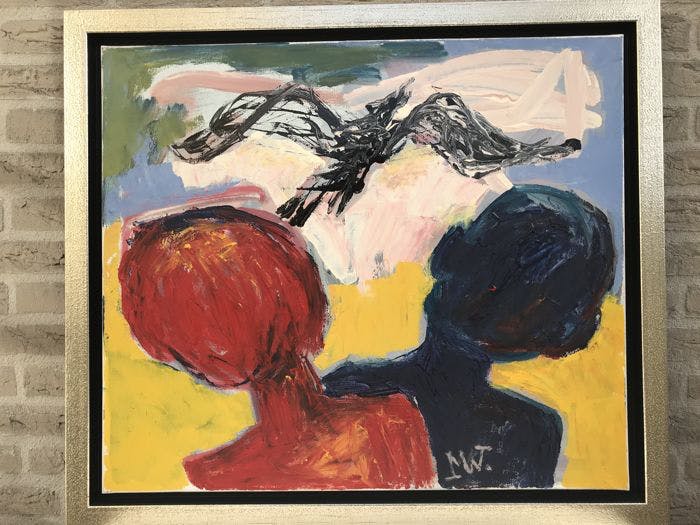 Martin van Wordragen - Olieverf op doek - Kinderen met opvliegende vogel 2008 verkocht voor € 445!