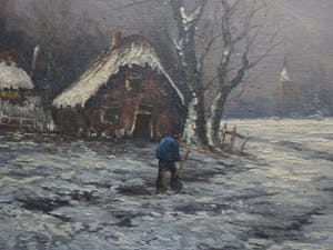 Niet of onleesbaar gesigneerd - Winter Boerderij Landschap kopen? Bied vanaf 1!